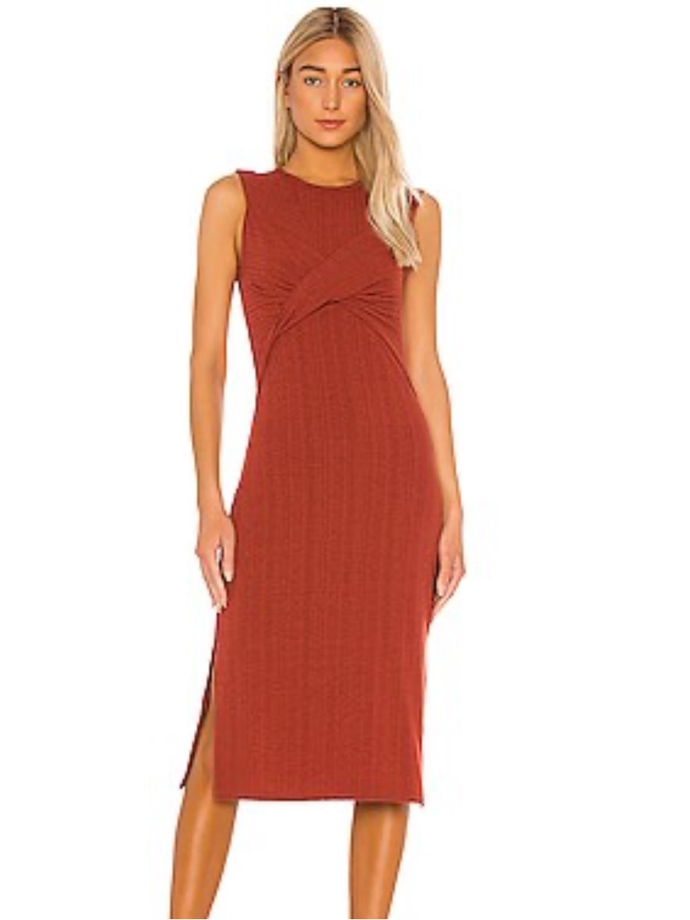 Joie Rust Twist-Front Sleeveless Midi Dress